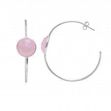 Rose Chalcedony 12mm Round Hoop gemstone earring